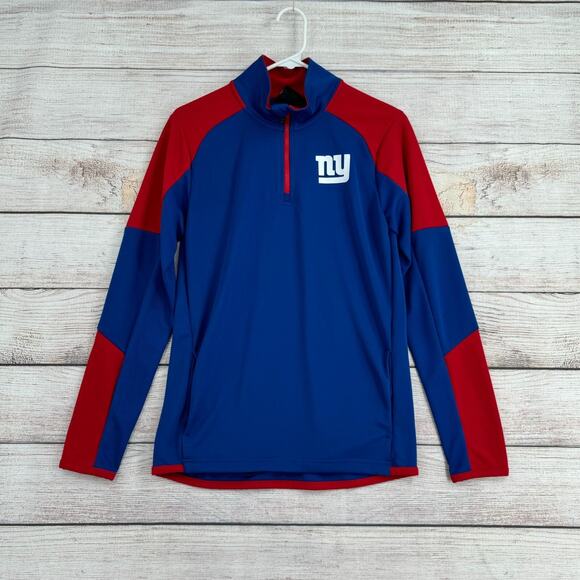 NFL Team Apparel 1/4‎ Zip New York Giants Pullover Youth Large 14/16 Blue/Red - Picture 1 of 7
